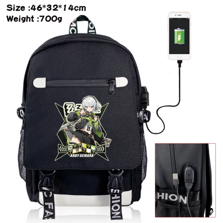 Zenless Zone Zero canvas USB backpack cartoon print student backpack 46X32X14CM 700g 