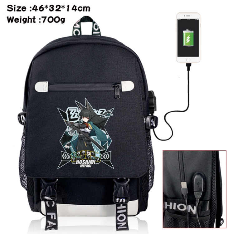 Zenless Zone Zero canvas USB backpack cartoon print student backpack 46X32X14CM 700g 