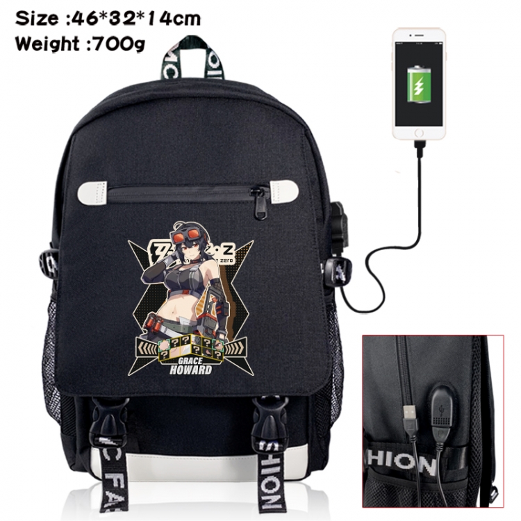 Zenless Zone Zero canvas USB backpack cartoon print student backpack 46X32X14CM 700g 