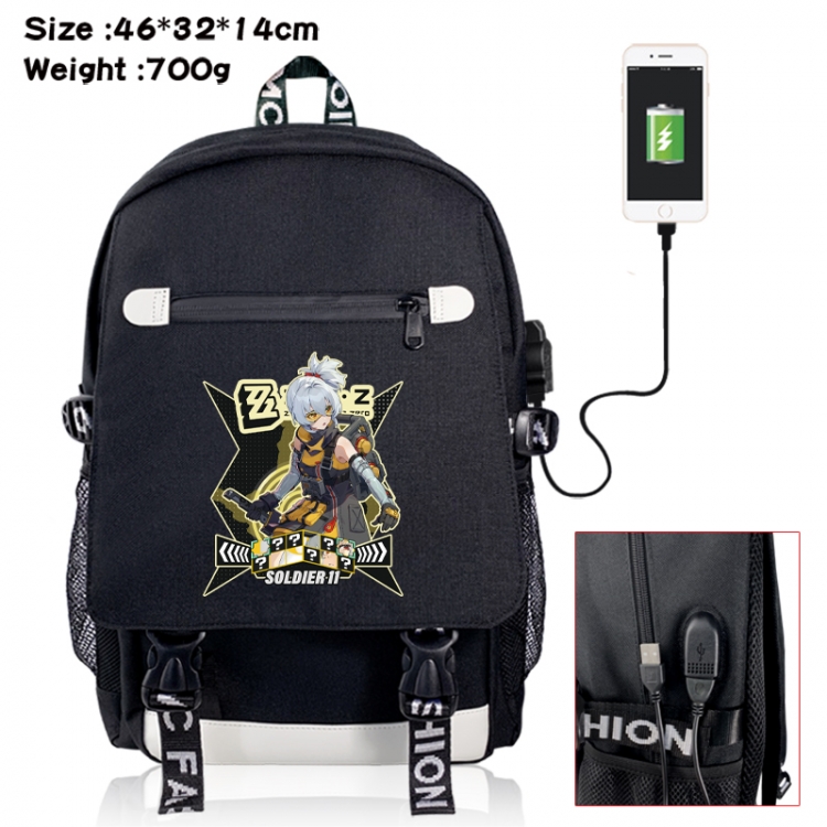 Zenless Zone Zero canvas USB backpack cartoon print student backpack 46X32X14CM 700g 