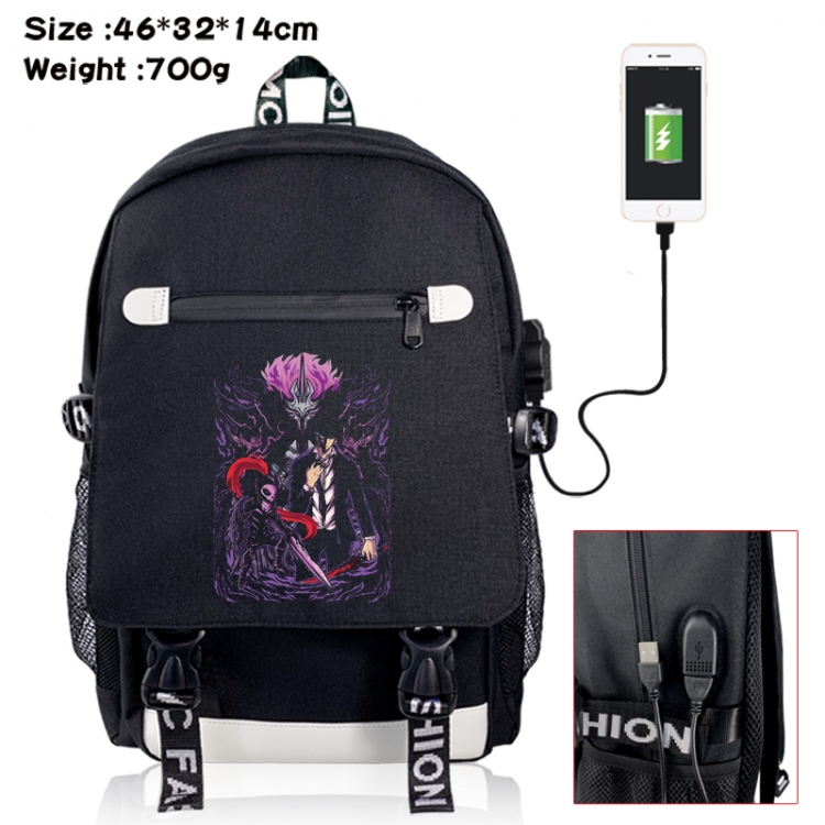 Solo Leveling:Arise  canvas USB backpack cartoon print student backpack 46X32X14CM 700g 