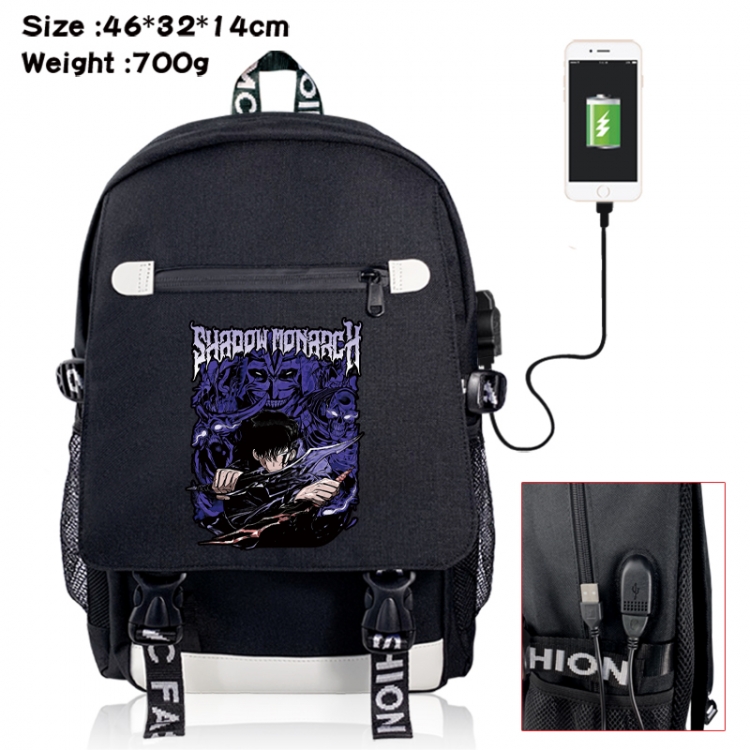 Solo Leveling:Arise  canvas USB backpack cartoon print student backpack 46X32X14CM 700g 