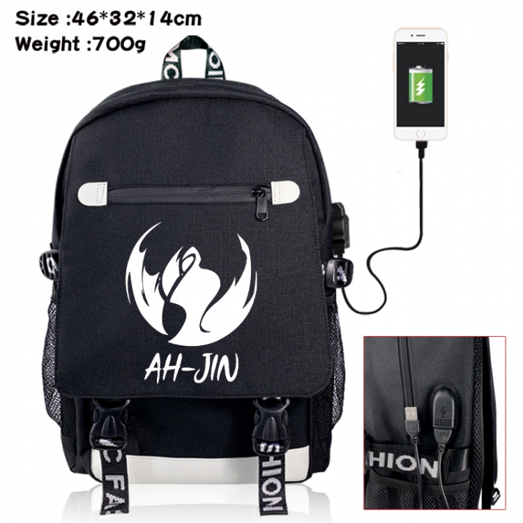 Solo Leveling:Arise  canvas USB backpack cartoon print student backpack 46X32X14CM 700g 