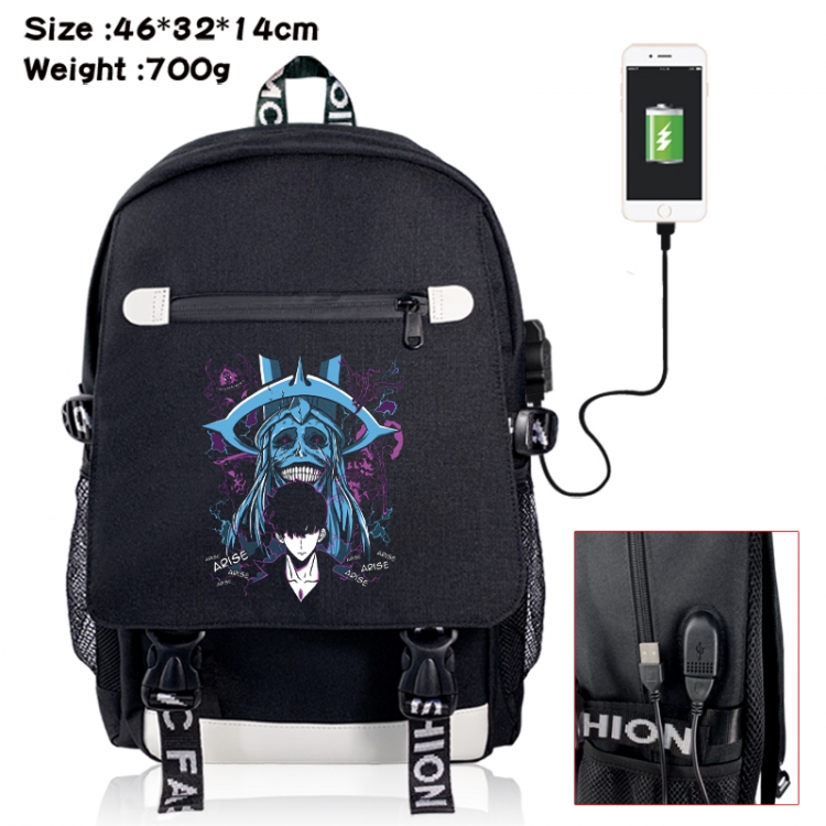 Solo Leveling:Arise  canvas USB backpack cartoon print student backpack 46X32X14CM 700g 