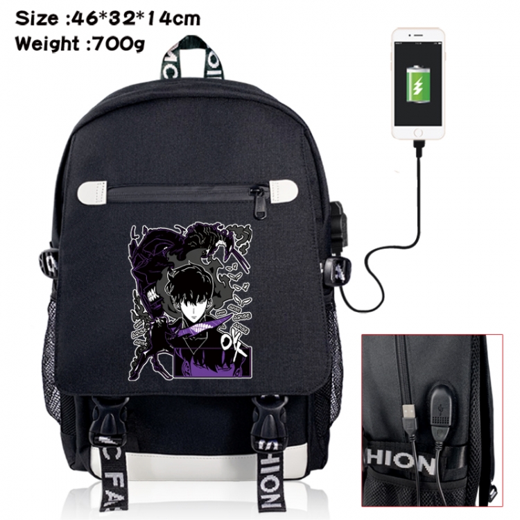 Solo Leveling:Arise  canvas USB backpack cartoon print student backpack 46X32X14CM 700g 