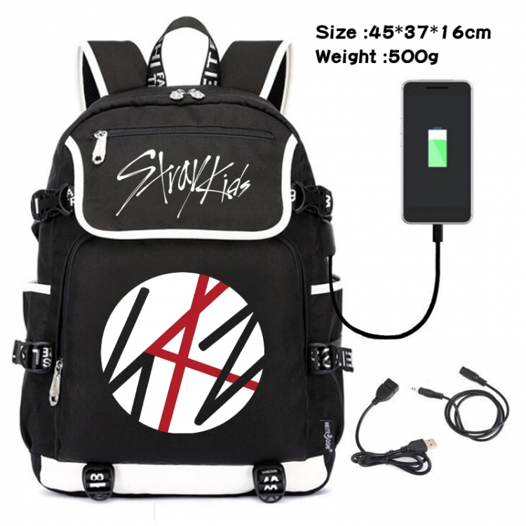 straykids Anime Flip Data Cable USB Backpack School Bag 45X37X16CM