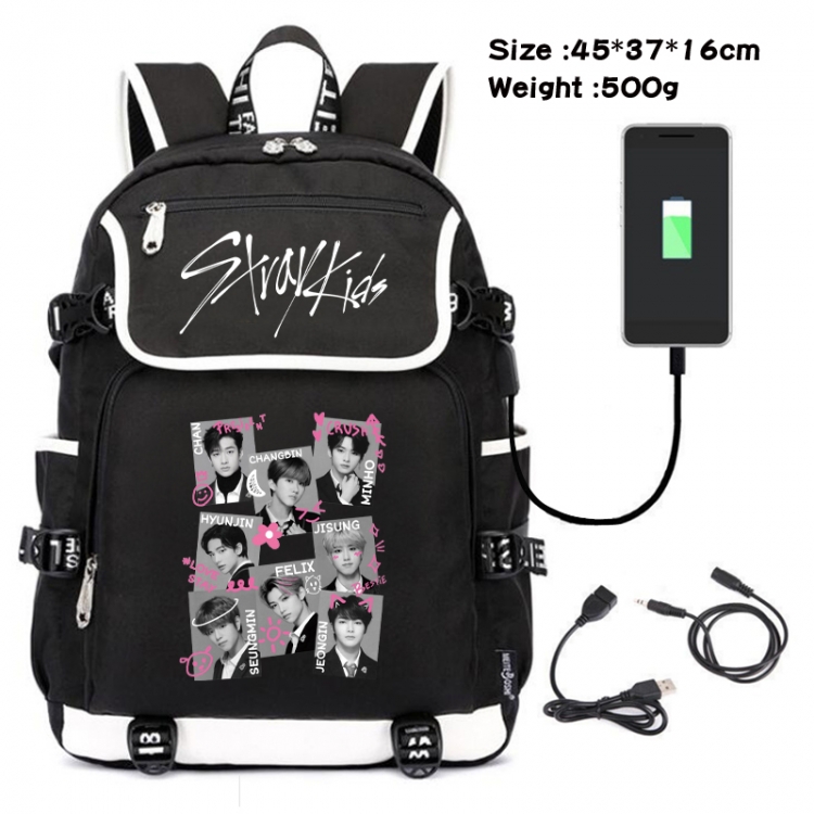 straykids Anime Flip Data Cable USB Backpack School Bag 45X37X16CM