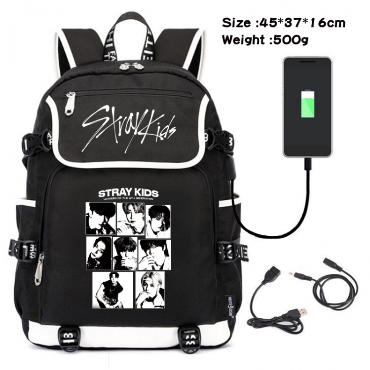 straykids Anime Flip Data Cable USB Backpack School Bag 45X37X16CM