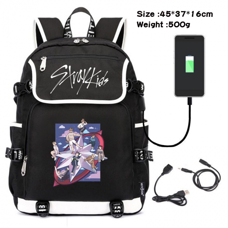 straykids Anime Flip Data Cable USB Backpack School Bag 45X37X16CM