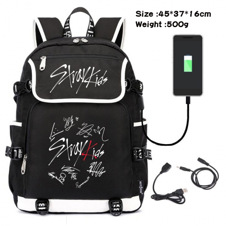 straykids Anime Flip Data Cable USB Backpack School Bag 45X37X16CM