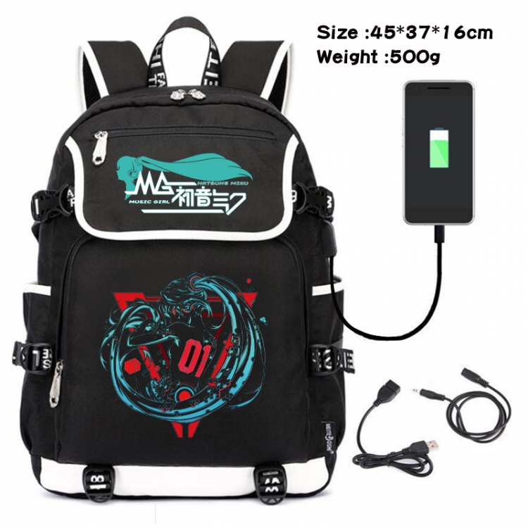 Hatsune Miku Anime Flip Data Cable USB Backpack School Bag 45X37X16CM