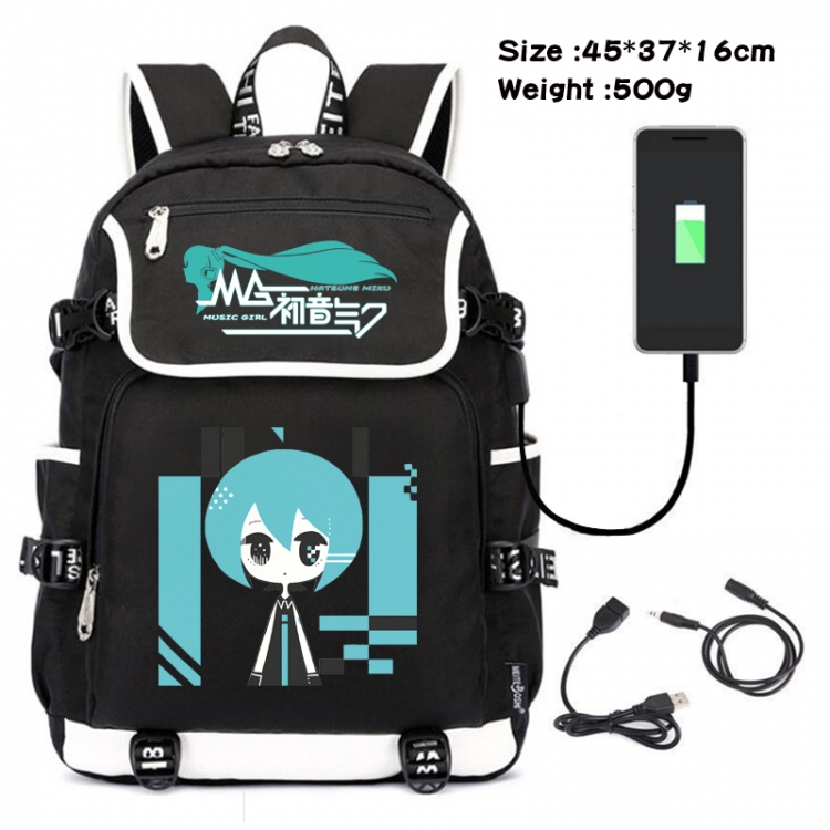 Hatsune Miku Anime Flip Data Cable USB Backpack School Bag 45X37X16CM