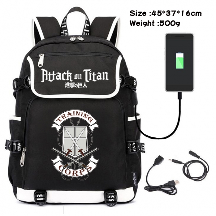 Shingeki no Kyojin Anime Flip Data Cable USB Backpack School Bag 45X37X16CM