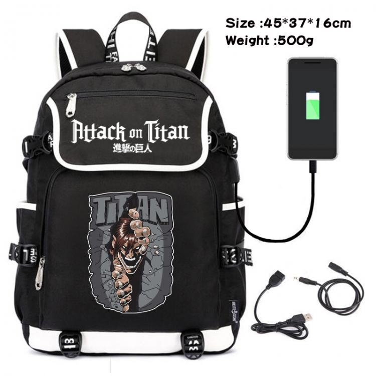 Shingeki no Kyojin Anime Flip Data Cable USB Backpack School Bag 45X37X16CM