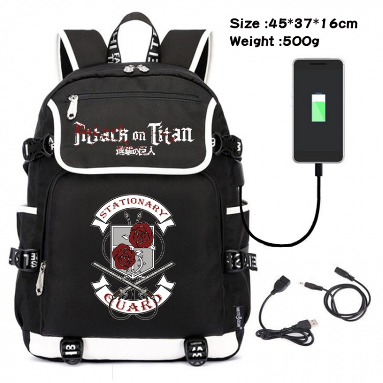 Shingeki no Kyojin Anime Flip Data Cable USB Backpack School Bag 45X37X16CM