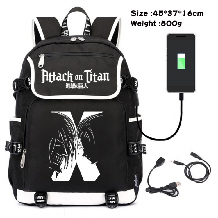 Shingeki no Kyojin Anime Flip Data Cable USB Backpack School Bag 45X37X16CM