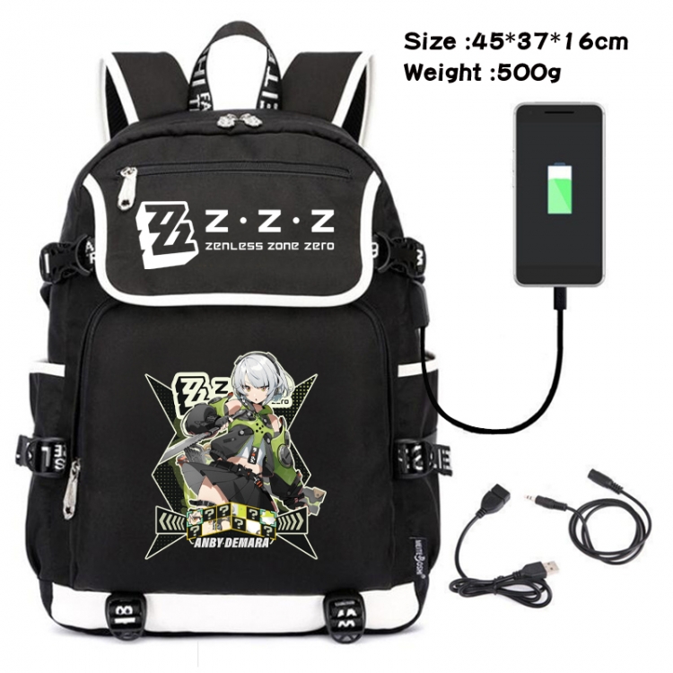 Zenless Zone Zero Anime Flip Data Cable USB Backpack School Bag 45X37X16CM