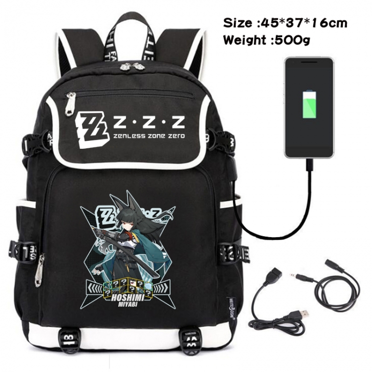 Zenless Zone Zero Anime Flip Data Cable USB Backpack School Bag 45X37X16CM