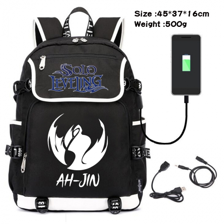 Solo Leveling:Arise  Anime Flip Data Cable USB Backpack School Bag 45X37X16CM