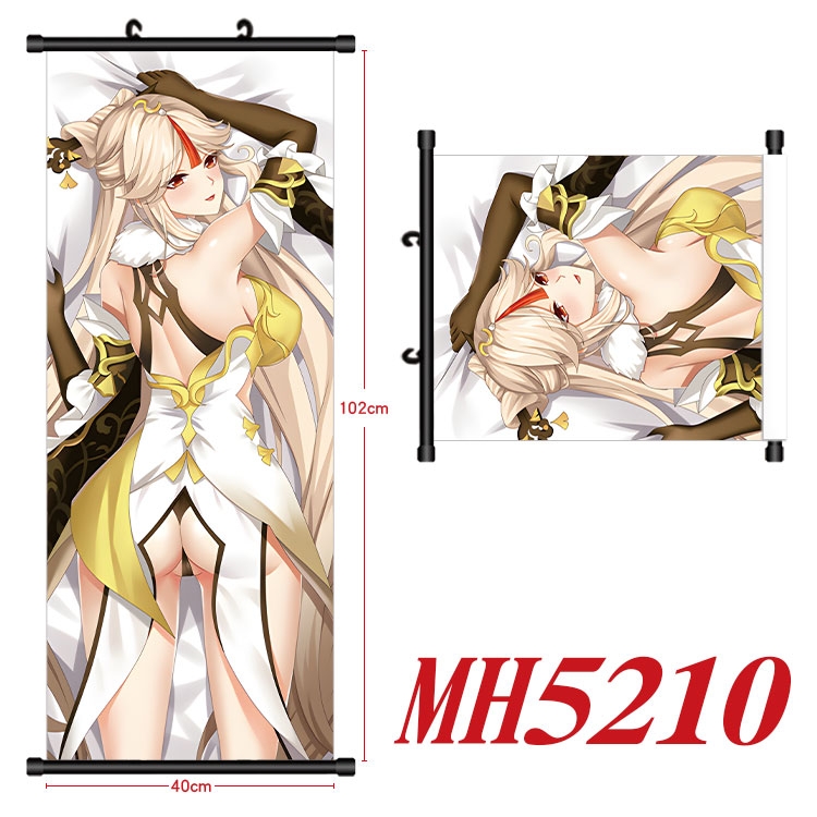 Genshin Impact Anime black Plastic rod Cloth painting Wall Scroll 40X102CM 