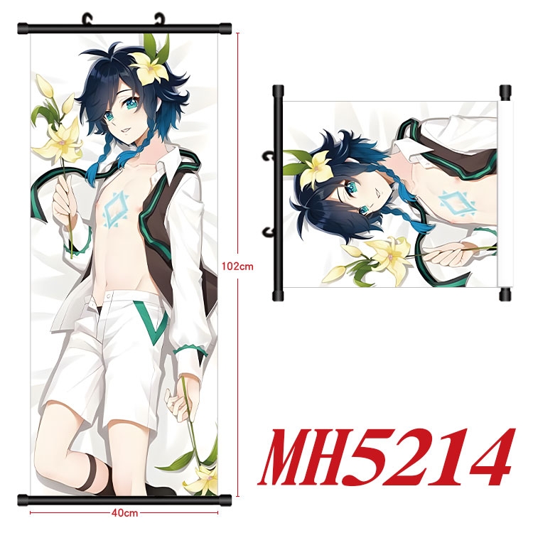 Genshin Impact Anime black Plastic rod Cloth painting Wall Scroll 40X102CM 