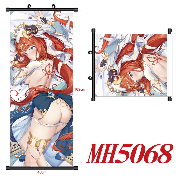 Genshin Impact Anime black Plastic rod Cloth painting Wall Scroll 40X102CM 