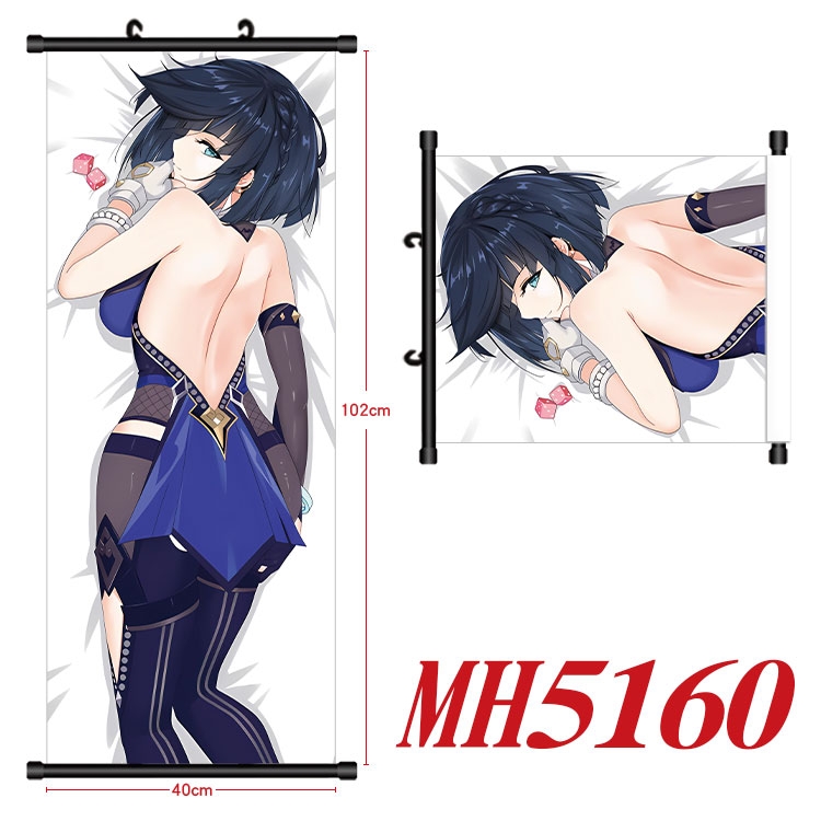 Genshin Impact Anime black Plastic rod Cloth painting Wall Scroll 40X102CM 