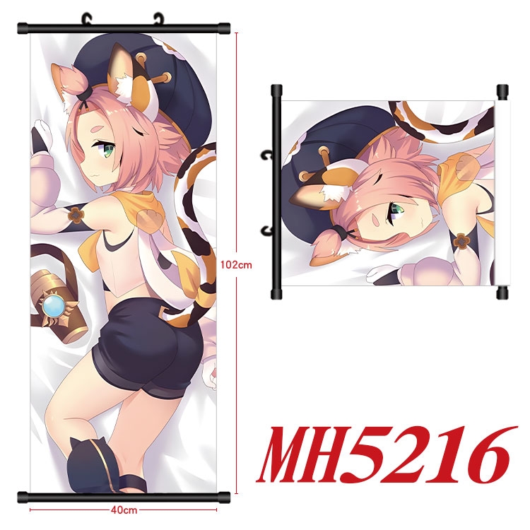 Genshin Impact Anime black Plastic rod Cloth painting Wall Scroll 40X102CM 