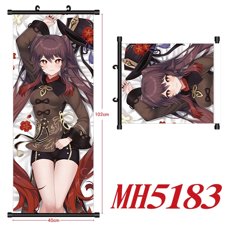 Genshin Impact Anime black Plastic rod Cloth painting Wall Scroll 40X102CM 