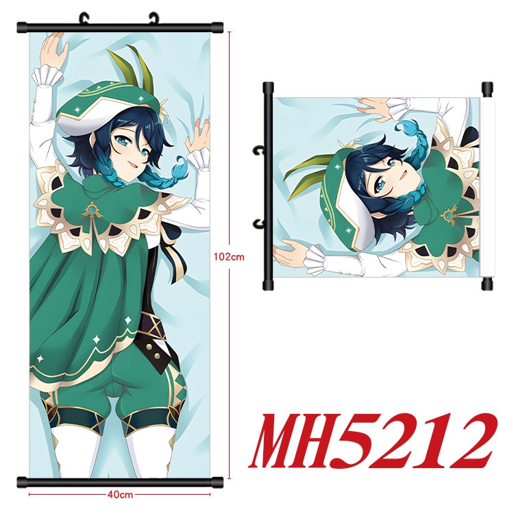 Genshin Impact Anime black Plastic rod Cloth painting Wall Scroll 40X102CM 