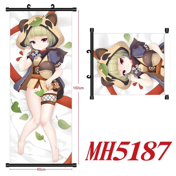 Genshin Impact Anime black Plastic rod Cloth painting Wall Scroll 40X102CM 