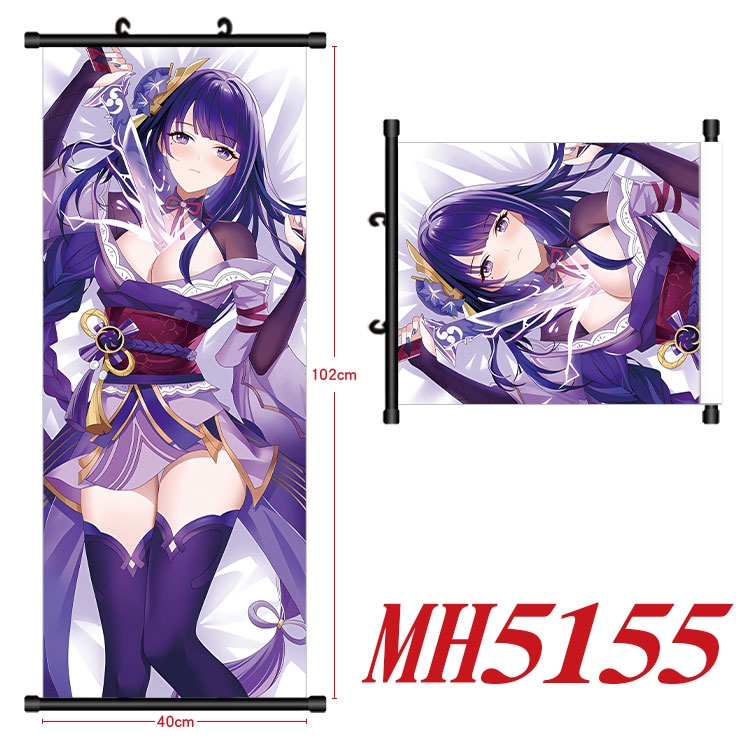 Genshin Impact Anime black Plastic rod Cloth painting Wall Scroll 40X102CM 