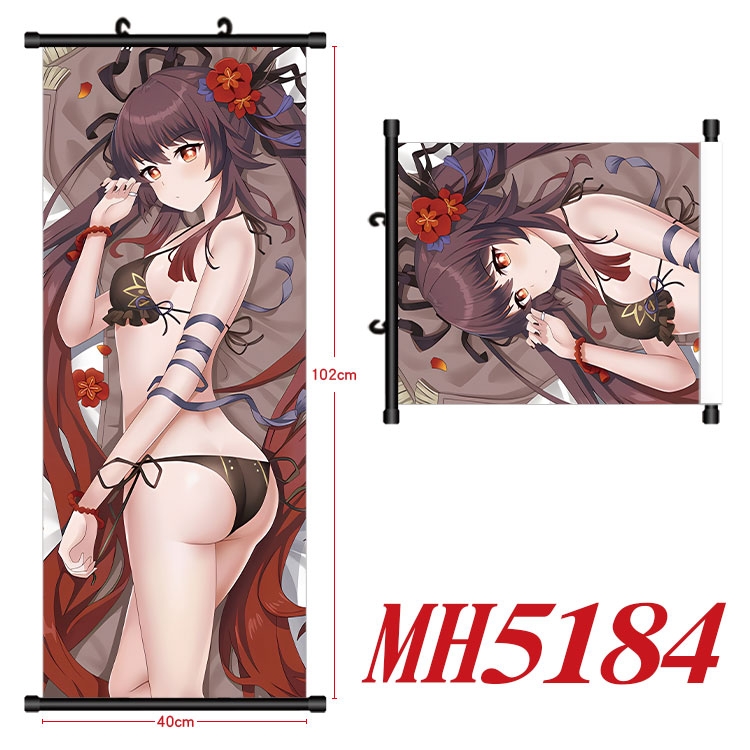 Genshin Impact Anime black Plastic rod Cloth painting Wall Scroll 40X102CM 