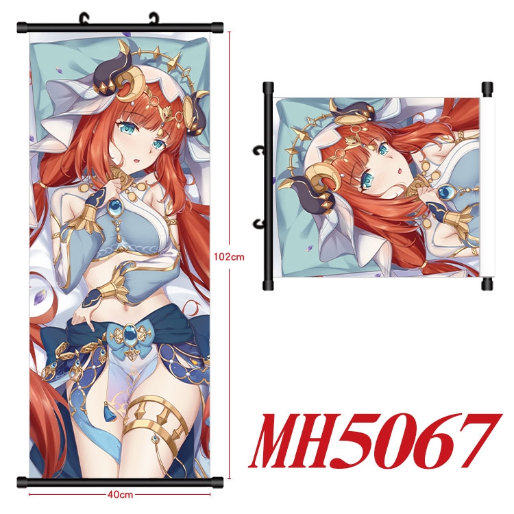 Genshin Impact Anime black Plastic rod Cloth painting Wall Scroll 40X102CM 