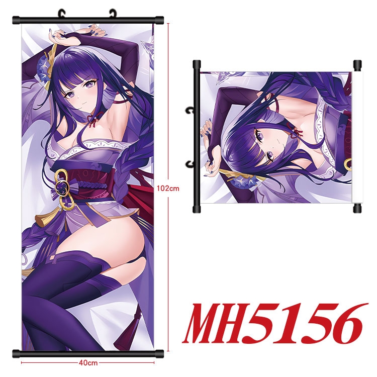 Genshin Impact Anime black Plastic rod Cloth painting Wall Scroll 40X102CM 