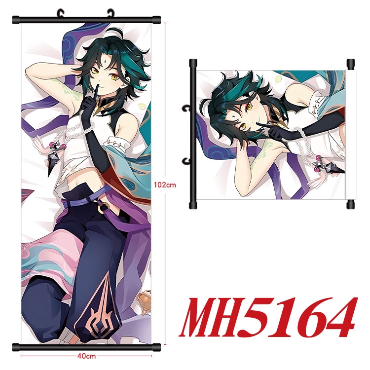 Genshin Impact Anime black Plastic rod Cloth painting Wall Scroll 40X102CM 