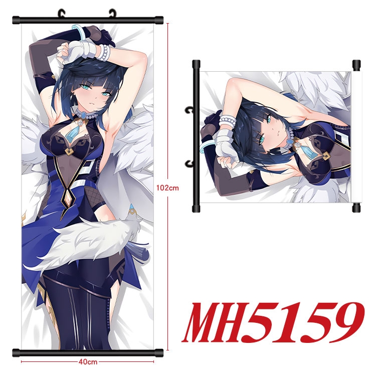 Genshin Impact Anime black Plastic rod Cloth painting Wall Scroll 40X102CM 