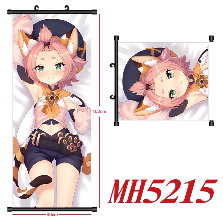 Genshin Impact Anime black Plastic rod Cloth painting Wall Scroll 40X102CM 