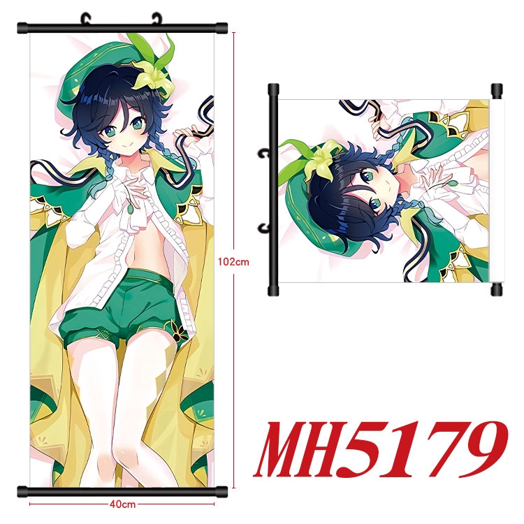 Genshin Impact Anime black Plastic rod Cloth painting Wall Scroll 40X102CM 