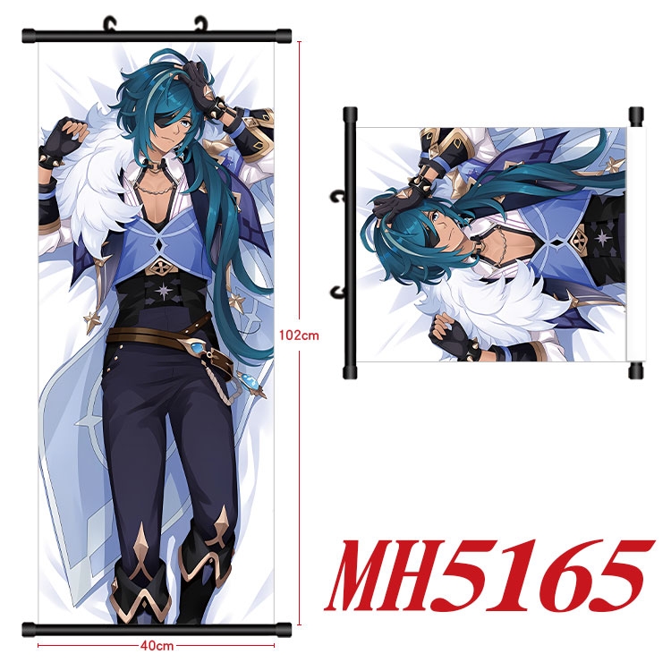 Genshin Impact Anime black Plastic rod Cloth painting Wall Scroll 40X102CM 