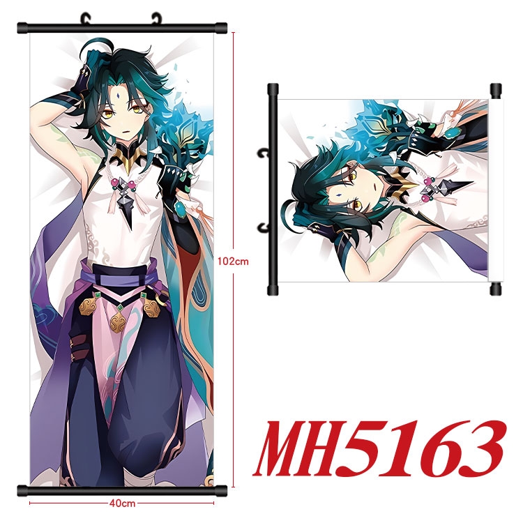 Genshin Impact Anime black Plastic rod Cloth painting Wall Scroll 40X102CM 