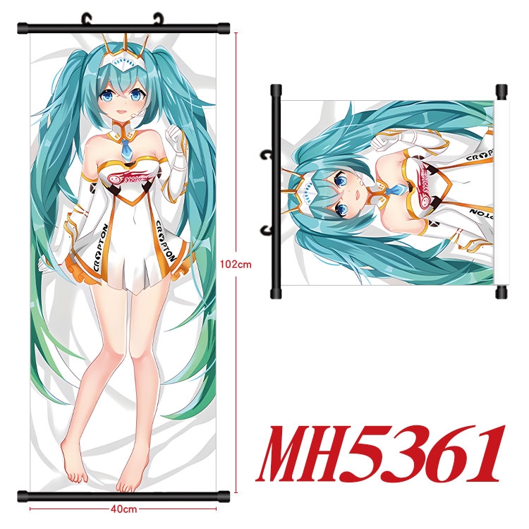 Hatsune Miku Anime black Plastic rod Cloth painting Wall Scroll 40X102CM