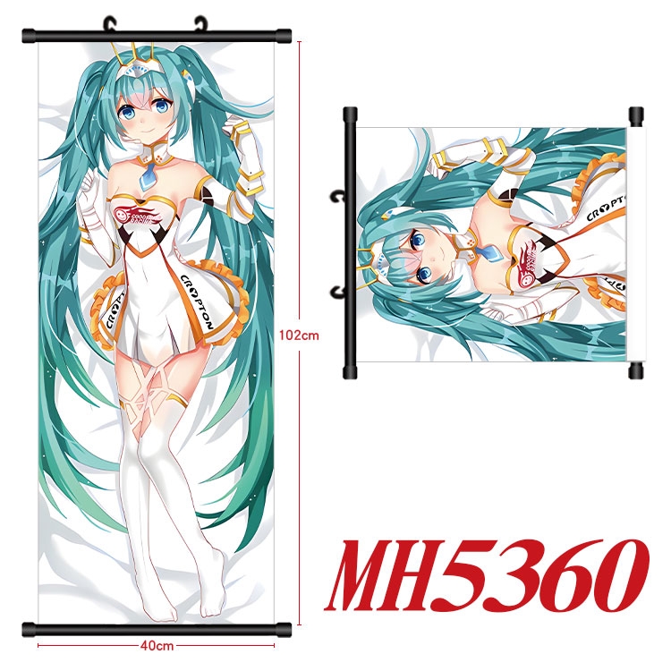 Hatsune Miku Anime black Plastic rod Cloth painting Wall Scroll 40X102CM