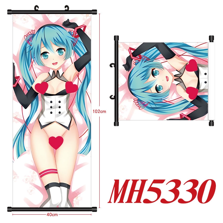 Hatsune Miku Anime black Plastic rod Cloth painting Wall Scroll 40X102CM