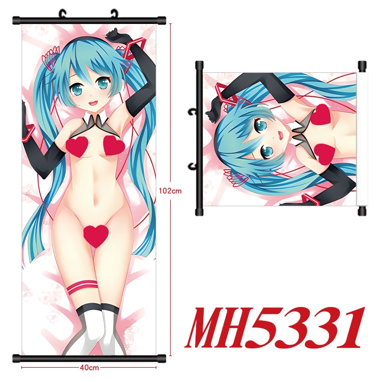 Hatsune Miku Anime black Plastic rod Cloth painting Wall Scroll 40X102CM