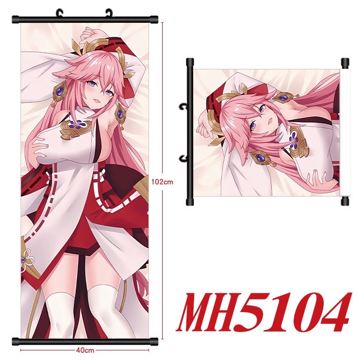 Genshin Impact Anime black Plastic rod Cloth painting Wall Scroll 40X102CM