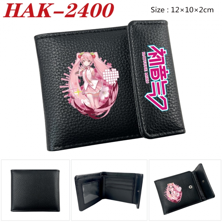 Hatsune Miku Anime Litchi Pattern Hidden Buckle Half Fold Printed Wallet 12X10X2CM  HAK-2400