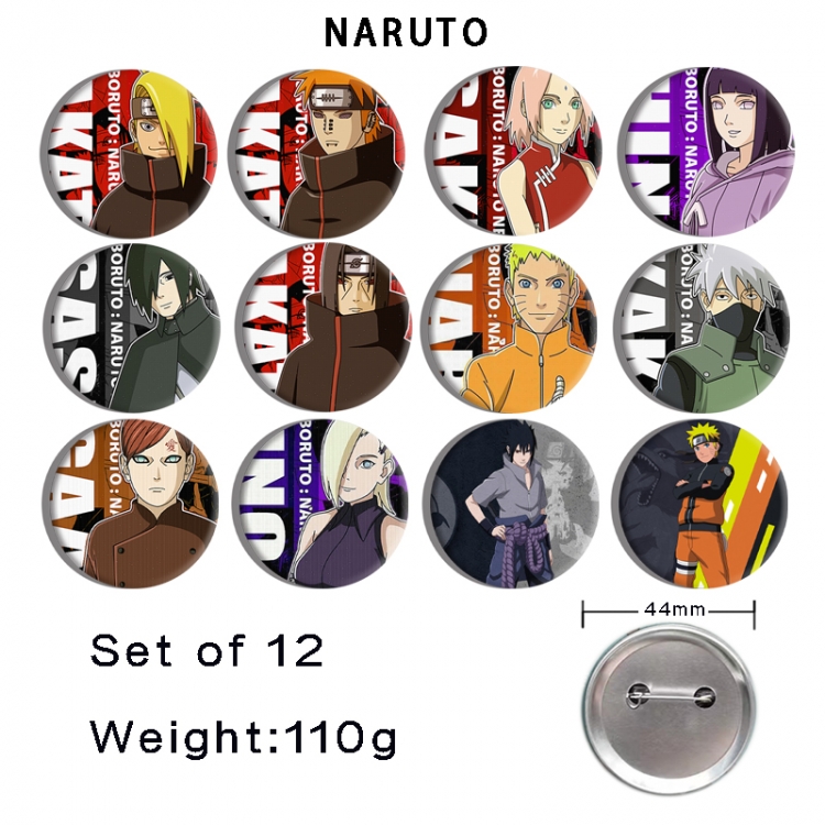 Naruto Anime tinplate bright film badge 44mm a set of 12