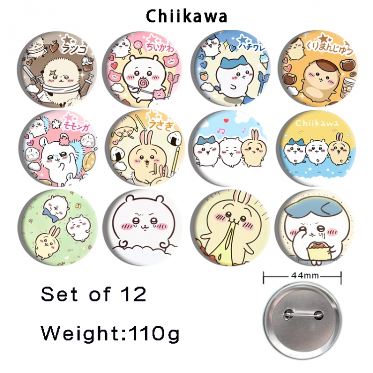 Chiikawa Anime tinplate bright film badge 44mm a set of 12