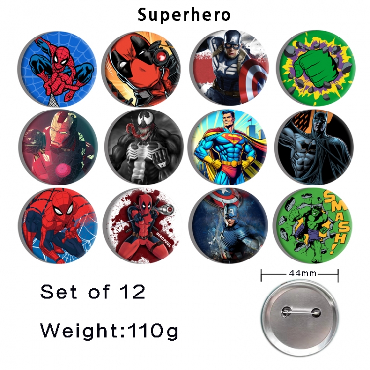 Marvel Anime tinplate bright film badge 44mm a set of 12